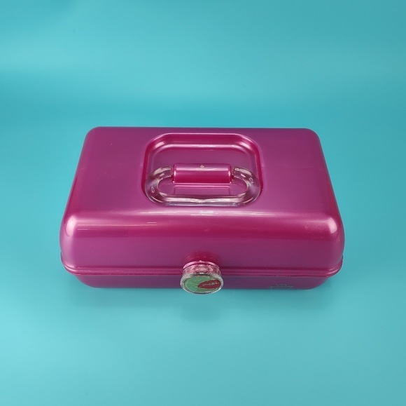 Caboodles Organizer Makeup Case Large Dark Pink Lips 3 Tier + Mirror VG - Picture 2 of 12